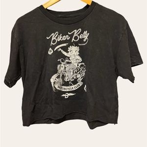 Betty Boop Graphic Cropped Tee Biken Betty XL Washed Black NEW